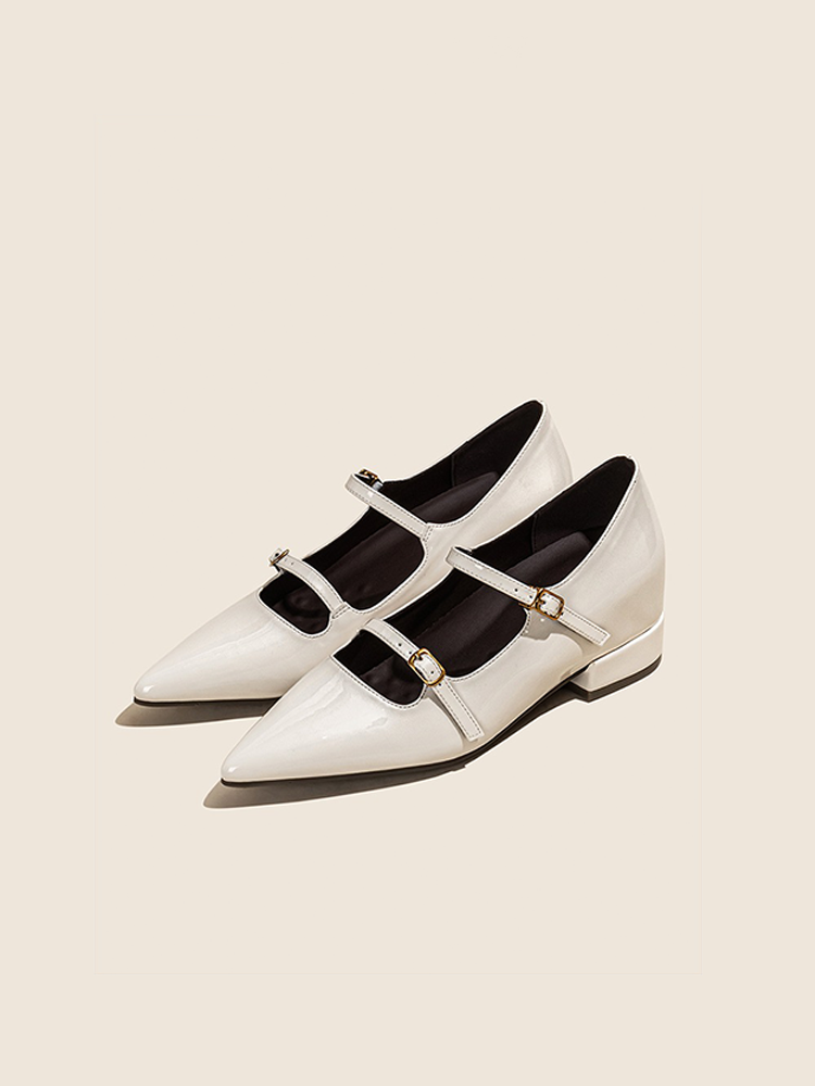 Hidden Wedge French Pointed Toe Mary Jane Flats