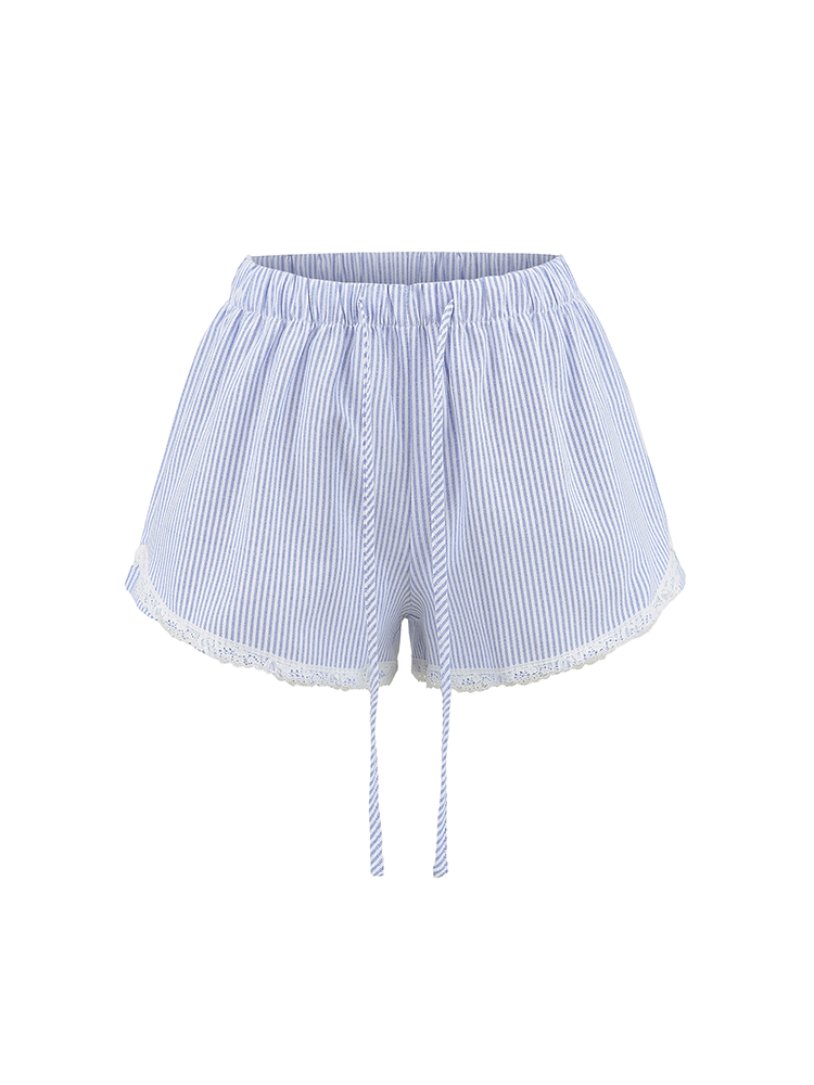 Striped Lace Trim Low Waist Shorts