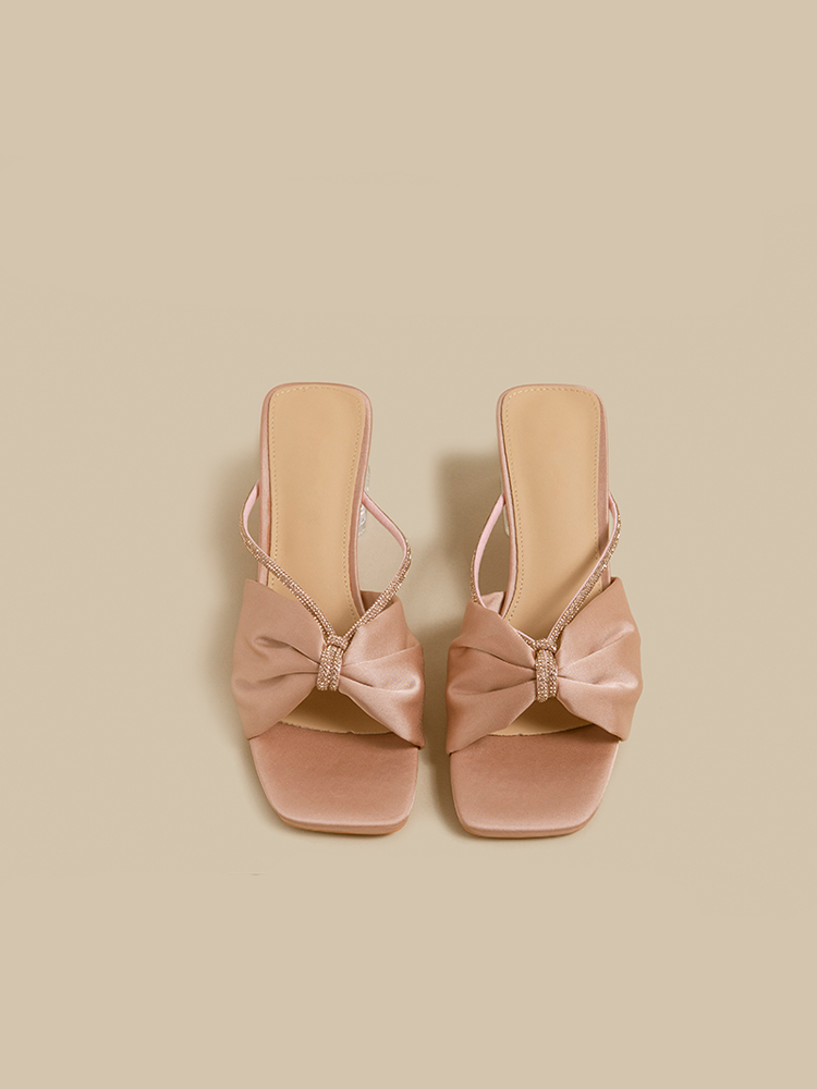 Square Toe Crystal Heel Mule Sandals