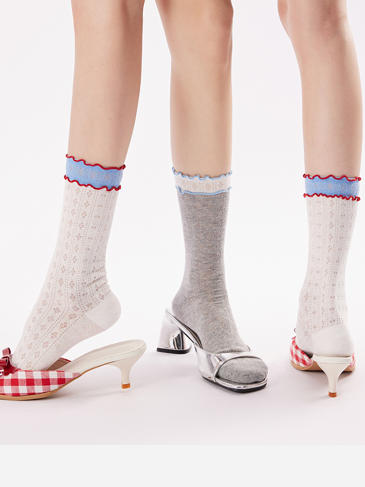Double Ruffle Mesh Socks