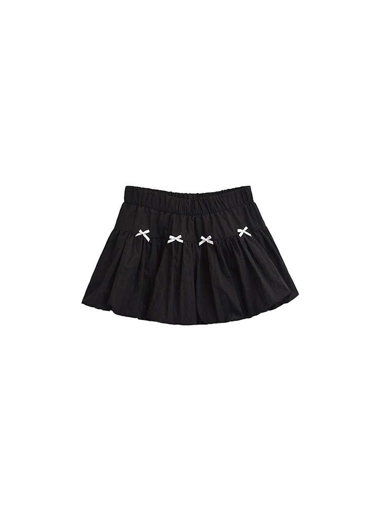 Bow Pleated Mini Skirt with Elastic Waist