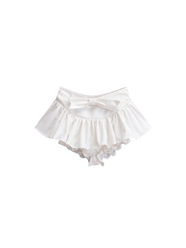 Big Bow Ruffle Hem Babydoll Mini Skirts