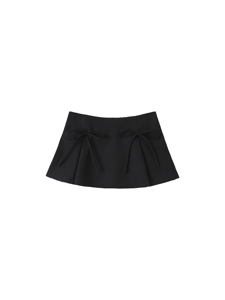 Plaid Pleated Mini Skirt with Bow Detail