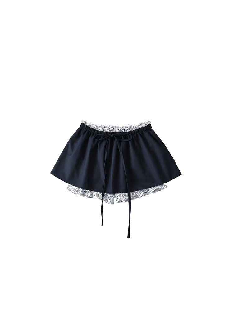 Preppy Contrast Pleated Bubble Skirt