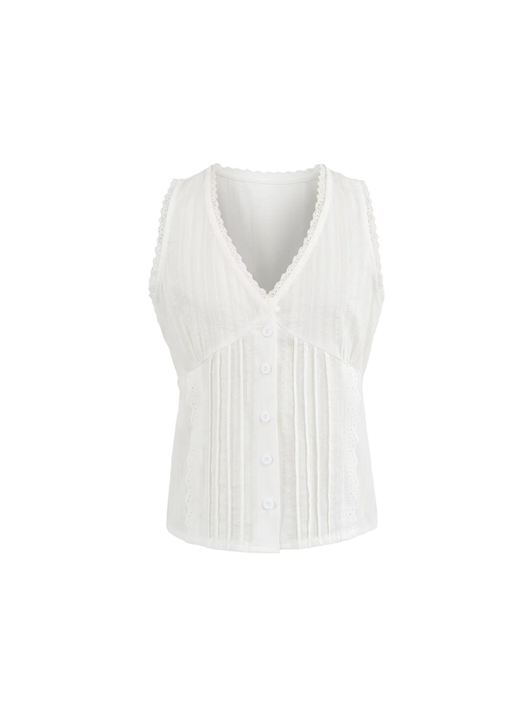 White Lace V-Neck Tie-Front Crop Top