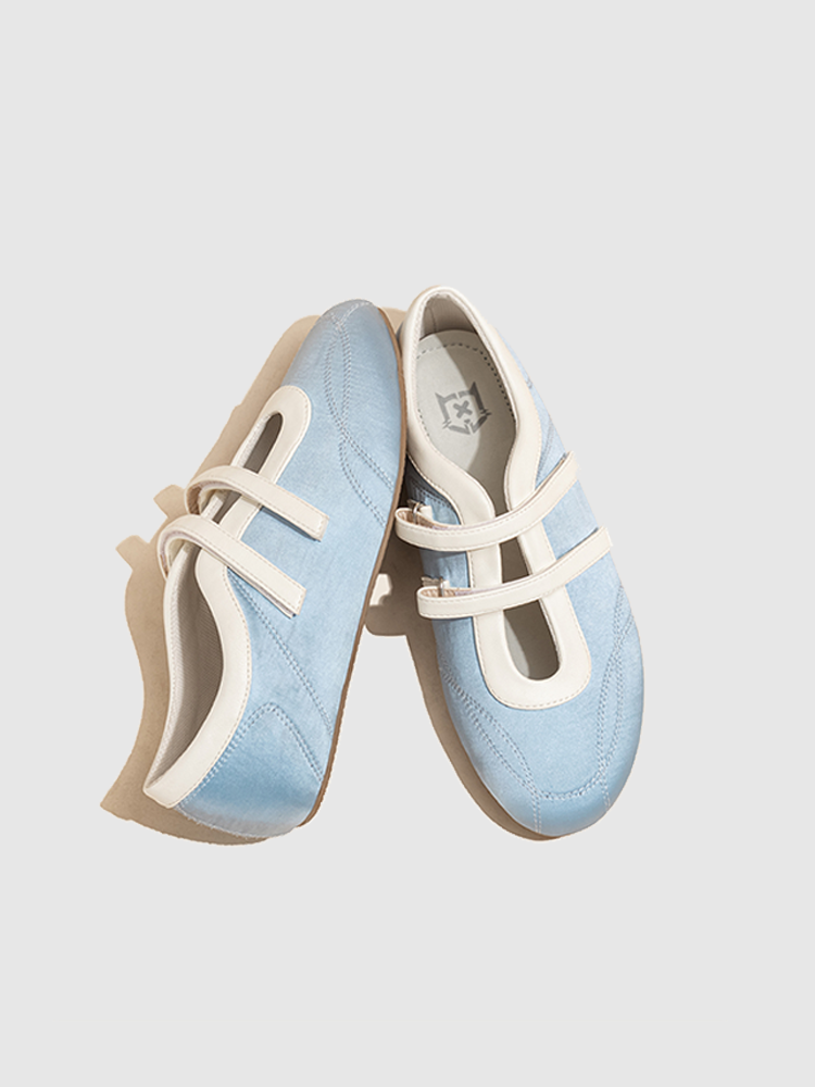Silk Double-Strap Sporty Ballet Flats in Leather
