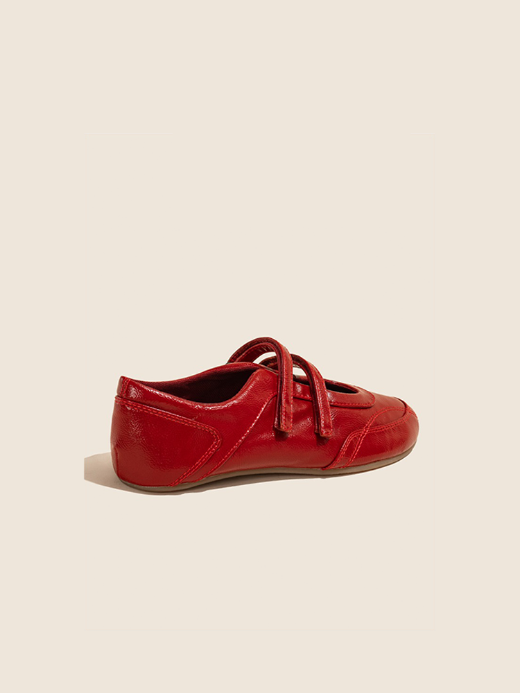 Red Hidden Wedge Flat Mary Jane Ballet Shoes