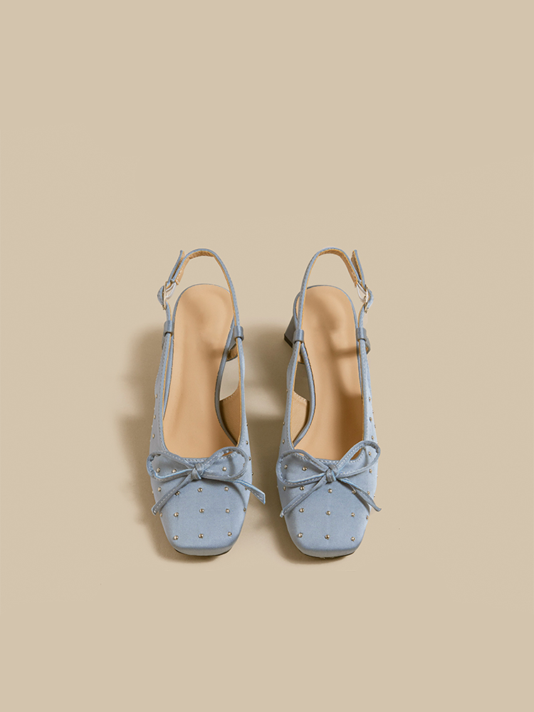 Rhinestone Bow Ankle-Strap Block Heels