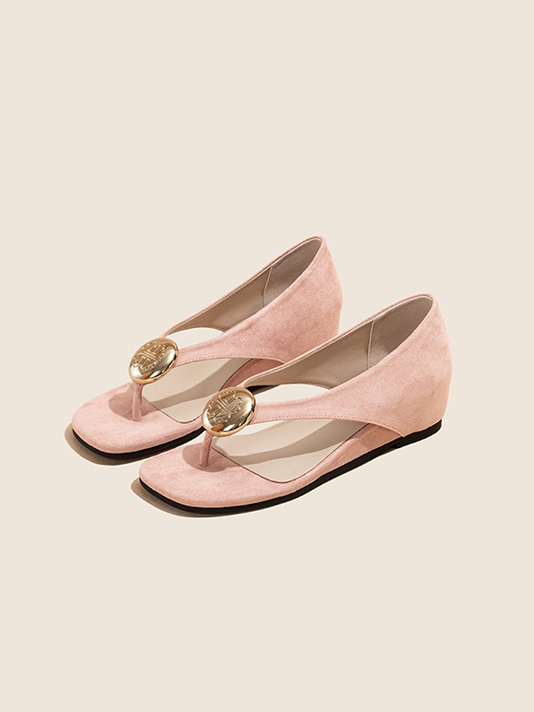 5cm Hidden Wedge French Flat Toe-Post Sandals