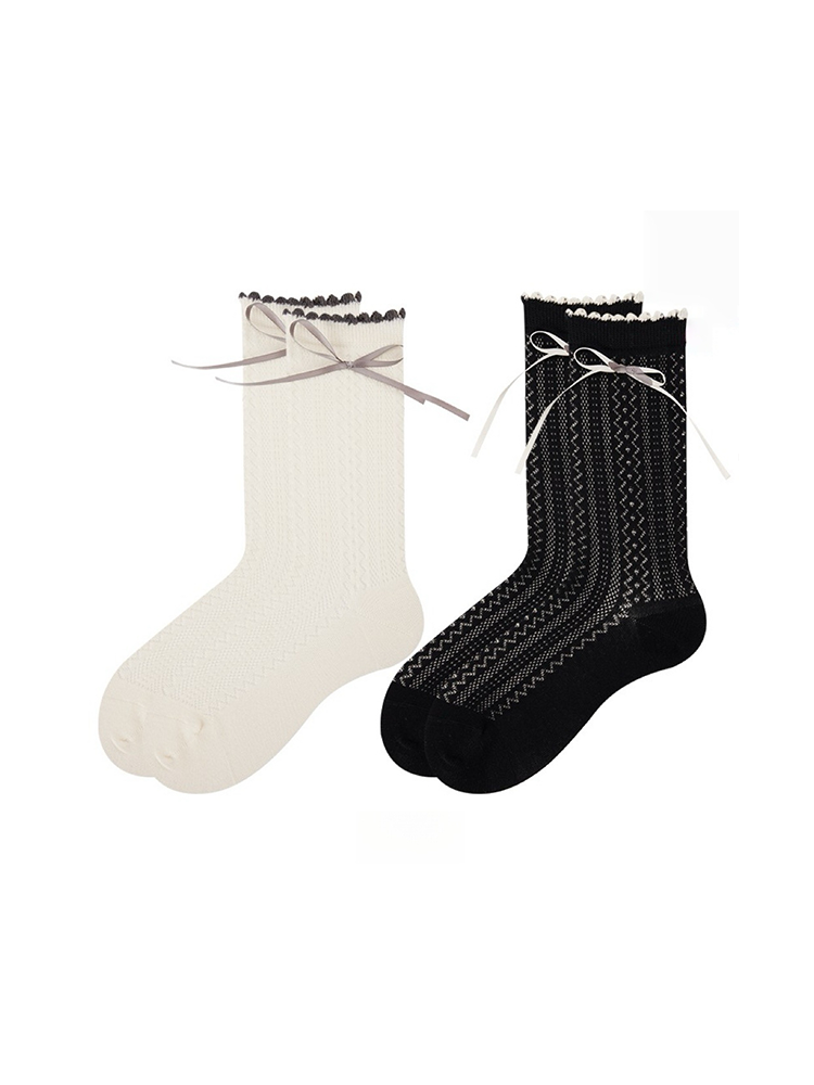 Mesh Balletcore Mid-Calf Socks with Contrast Bow