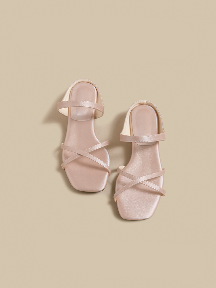 Lambskin Cross-Strap Low Heel Sandals