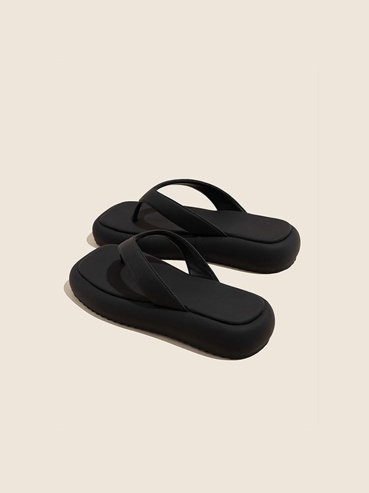 Genuine Leather Platform Flip-Flops – Summer Beach Slides