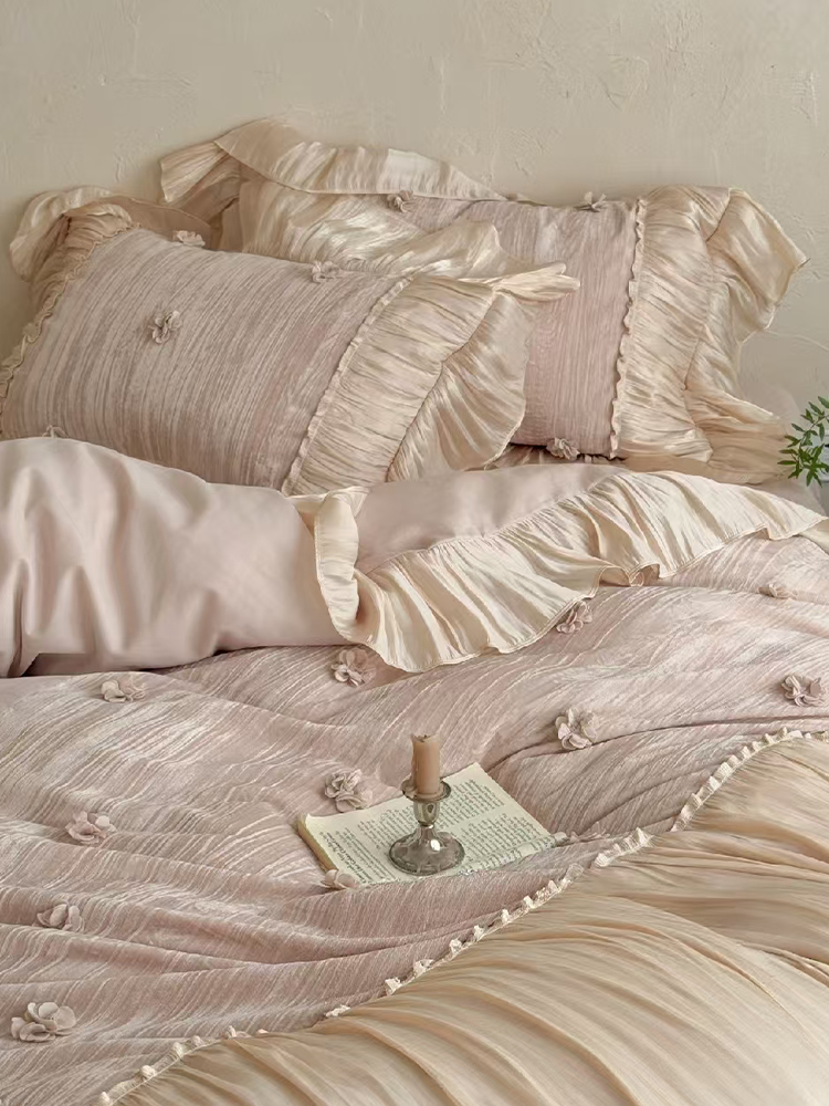 French Romantic Cotton Flannel Long Staple Cotton Bedding Set Jacquard Thick Flat Sheet