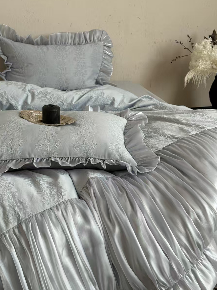 French Romantic Long Staple Cotton Bedding Set Jacquard Cotton Flannel Flat Sheet