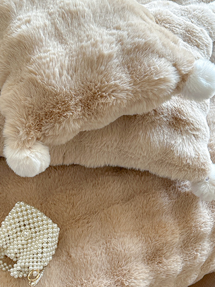 Minimalist Winter Faux Rabbit Fur Bedding Set Flat Sheet