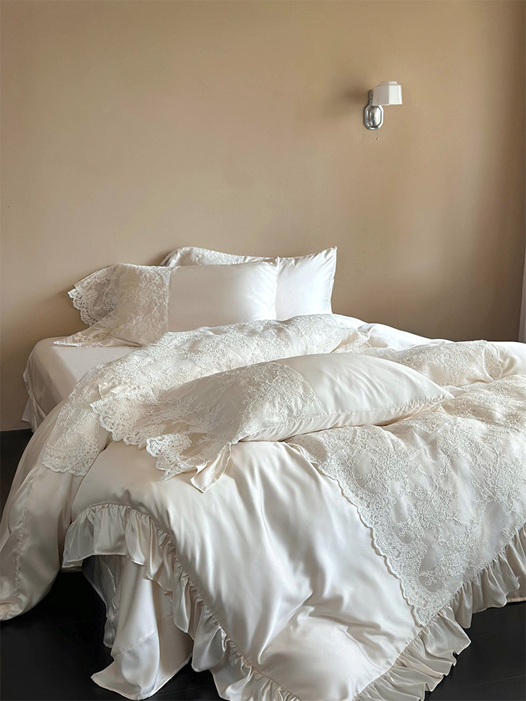 Light Luxury Lace Cotton Bedding Set Long Staple High Thread Flat Sheet