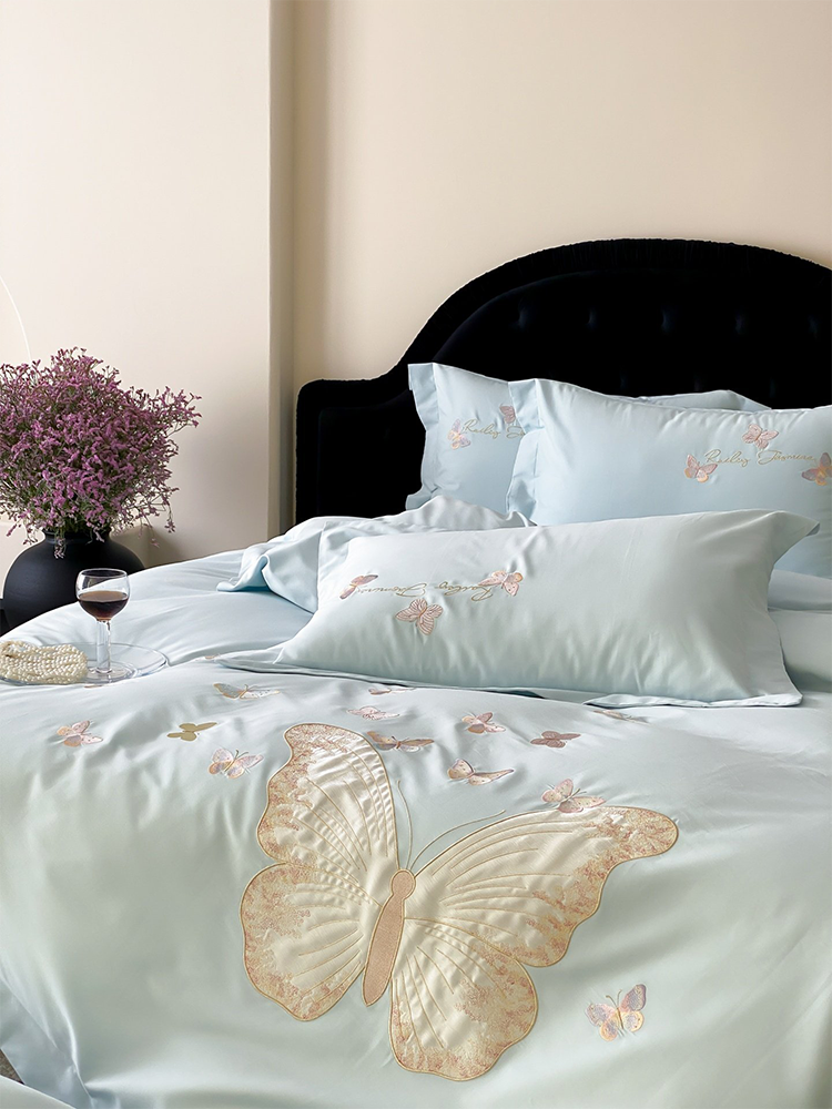 Luxury Brushed Long Staple Cotton Bedding Set Princess Butterfly Fitted Sheet