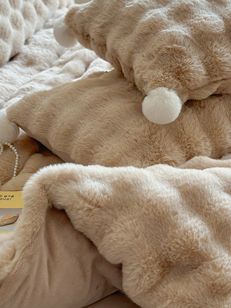 Minimalist Winter Faux Rabbit Fur Bedding Set Fitted Sheet