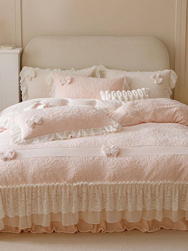 French Winter Ultra Soft Plush Fleece Bedding Set Lace Princess Bed Skirt