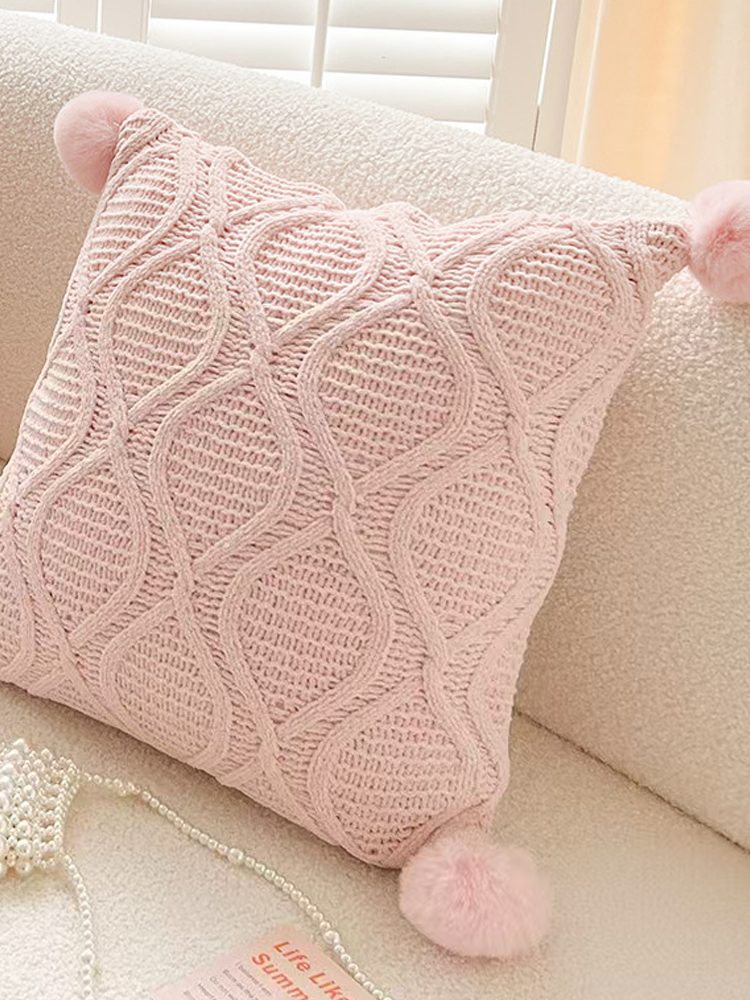 Chenille Pom Pom Decorative Pillow Cute Accent for Home