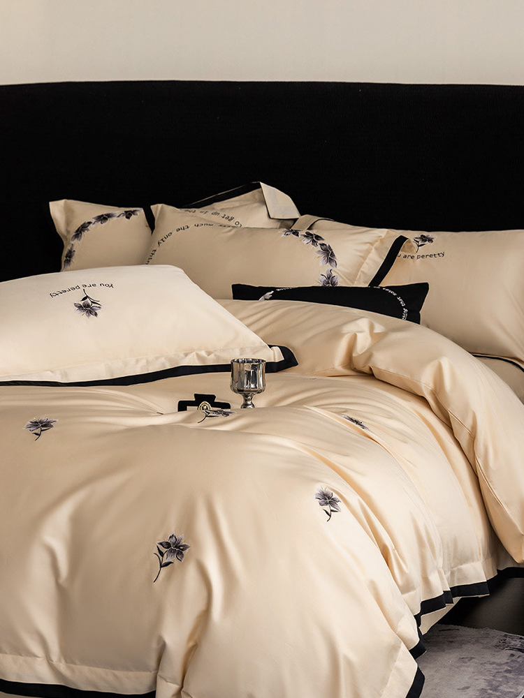 Luxury Long Staple Cotton Embroidered Bedding Set Flat Sheet