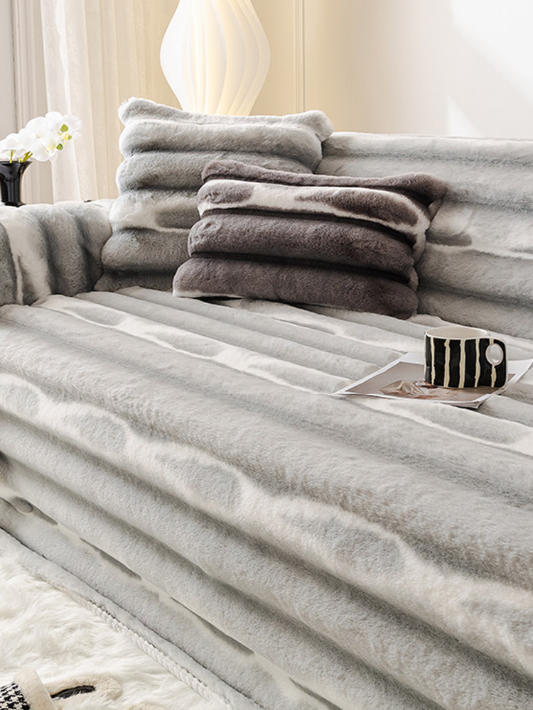 Winter Thickened Faux Rabbit Fur Sofa Cover Non Slip Non Shedding