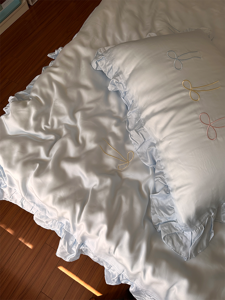 Sweet Bow Lace TENCEL™ Lyocell Bedding Set Flat Sheet