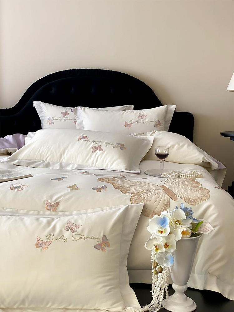 Luxury Brushed Long Staple Cotton Bedding Set Princess Butterfly Fitted Sheet