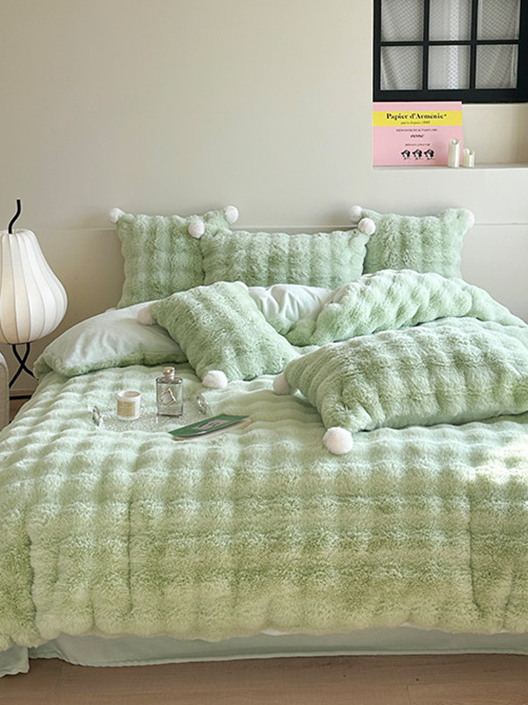 Minimalist Winter Faux Rabbit Fur Bedding Set Flat Sheet