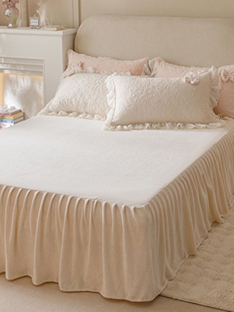 French Winter Ultra Soft Plush Fleece Bedding Set Lace Princess Bed Skirt