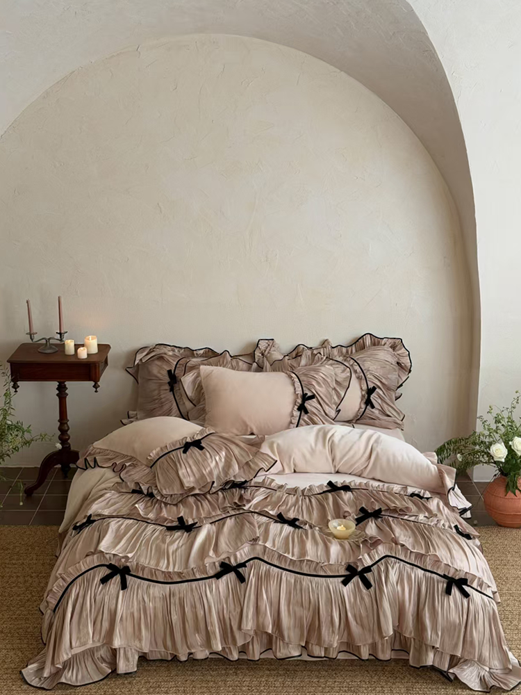 French Romantic Winter Ultra Soft Plush Fleece Bedding Set Ruffle Flat Sheet