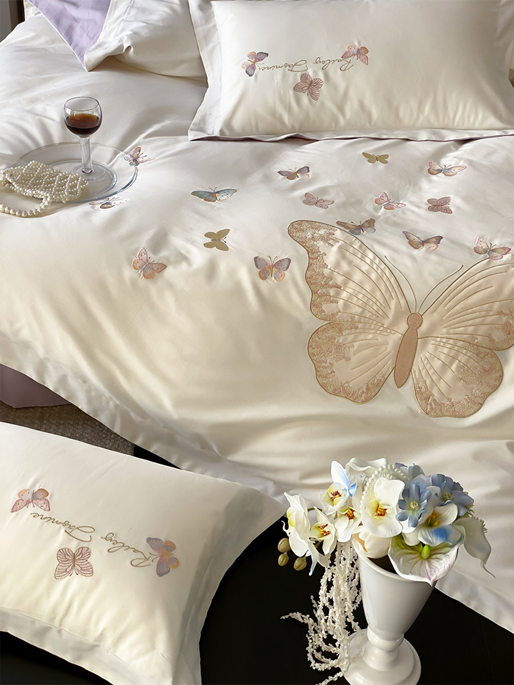 Luxury Brushed Long Staple Cotton Bedding Set Princess Butterfly Flat Sheet