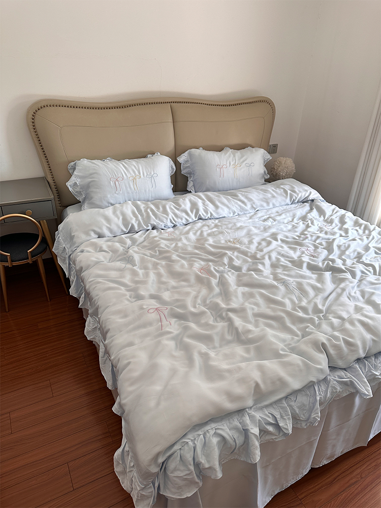 Sweet Bow Lace TENCEL™ Lyocell Bedding Set Flat Sheet