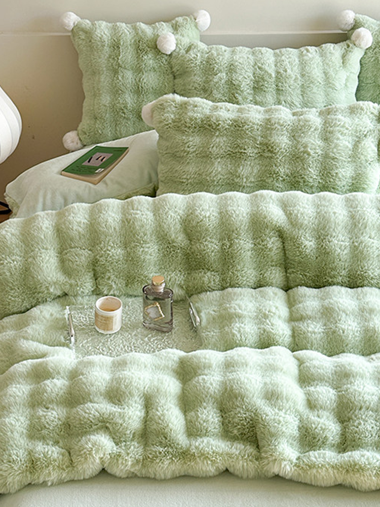 Minimalist Winter Faux Rabbit Fur Bedding Set Flat Sheet