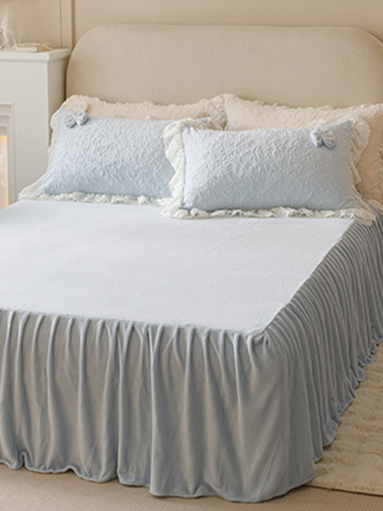 French Winter Ultra Soft Plush Fleece Bedding Set Lace Princess Bed Skirt