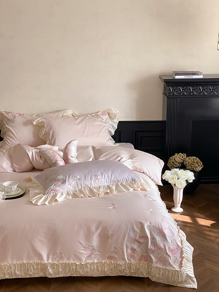 French Luxury Long Staple Cotton Bedding Set Embroidered Flat Sheet