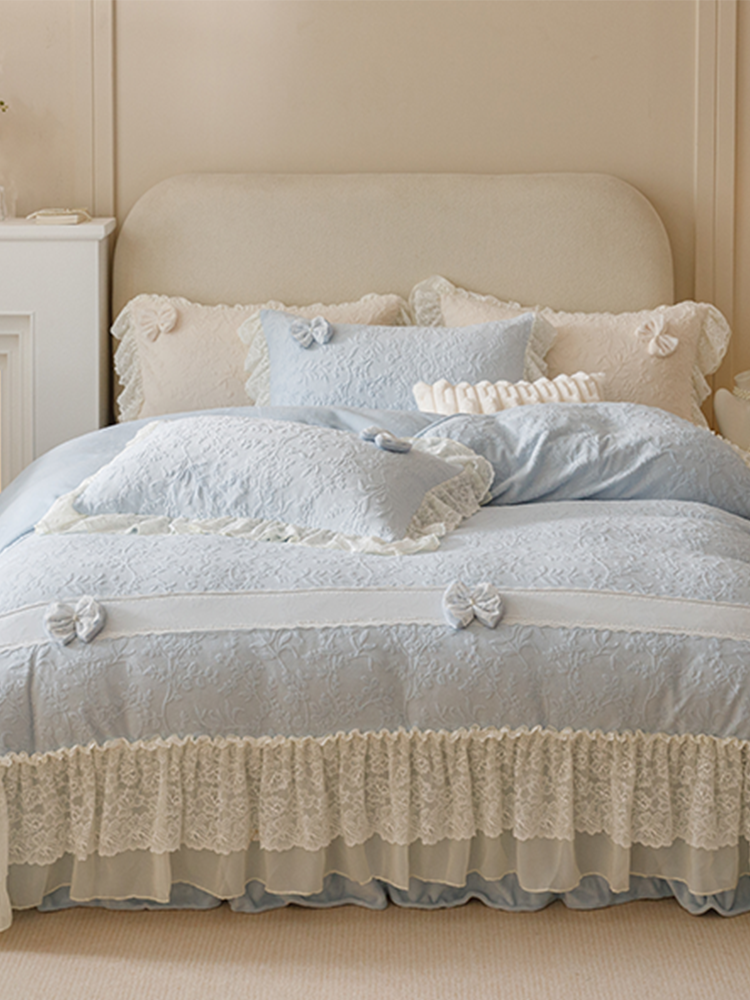 French Winter Ultra Soft Plush Fleece Bedding Set Lace Princess Bed Skirt