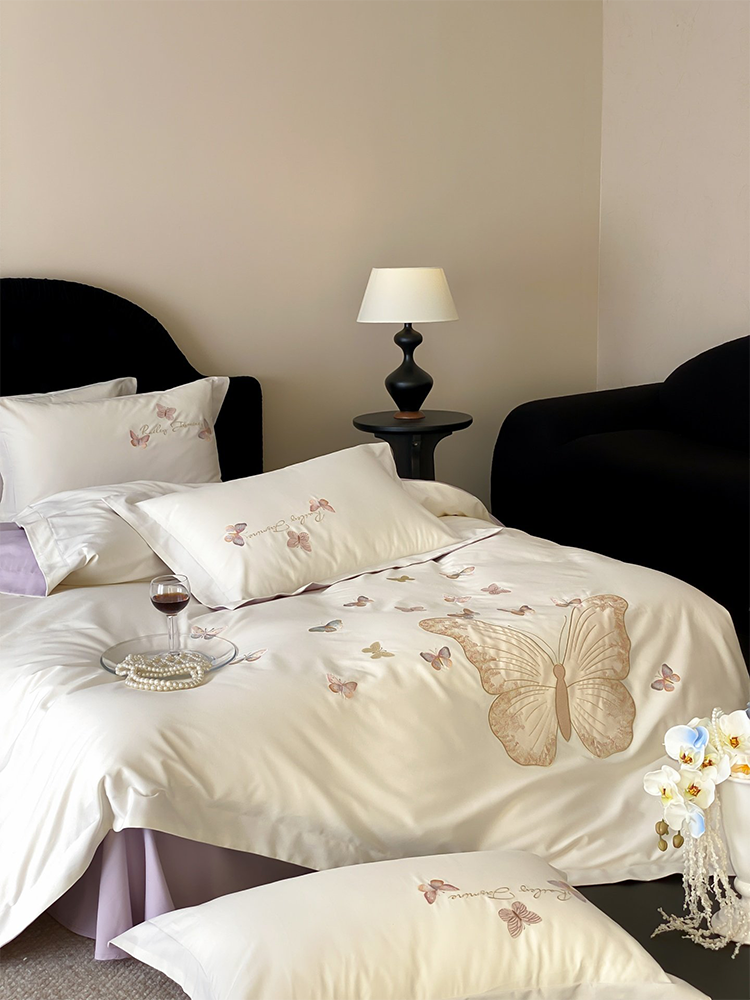 Luxury Brushed Long Staple Cotton Bedding Set Princess Butterfly Flat Sheet