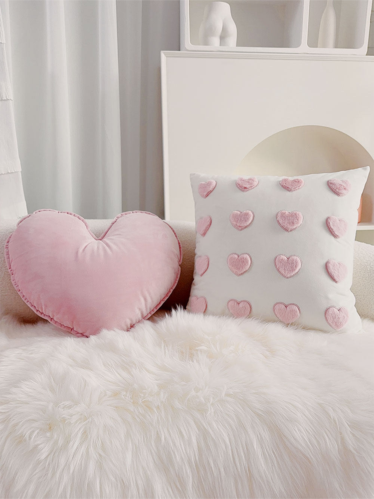 French Pink Velvet Decorative Pillow Cute Accent Cushion