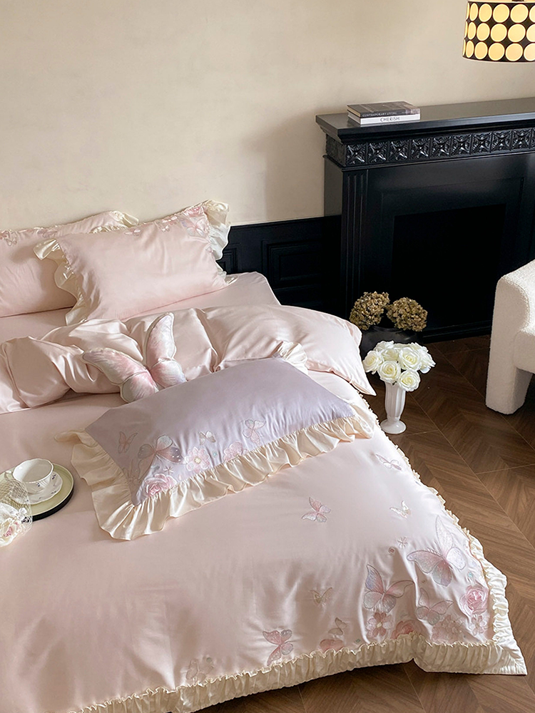 French Luxury Long Staple Cotton Bedding Set Embroidered Flat Sheet
