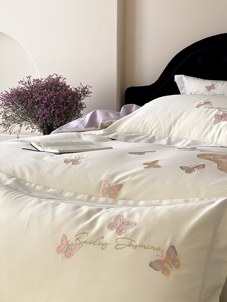 Luxury Brushed Long Staple Cotton Bedding Set Princess Butterfly Fitted Sheet