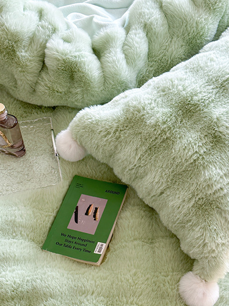 Minimalist Winter Faux Rabbit Fur Bedding Set Flat Sheet