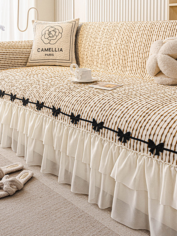 Elegant French Ruffle Sofa Cover Anti Slip Anti Cat Scratch