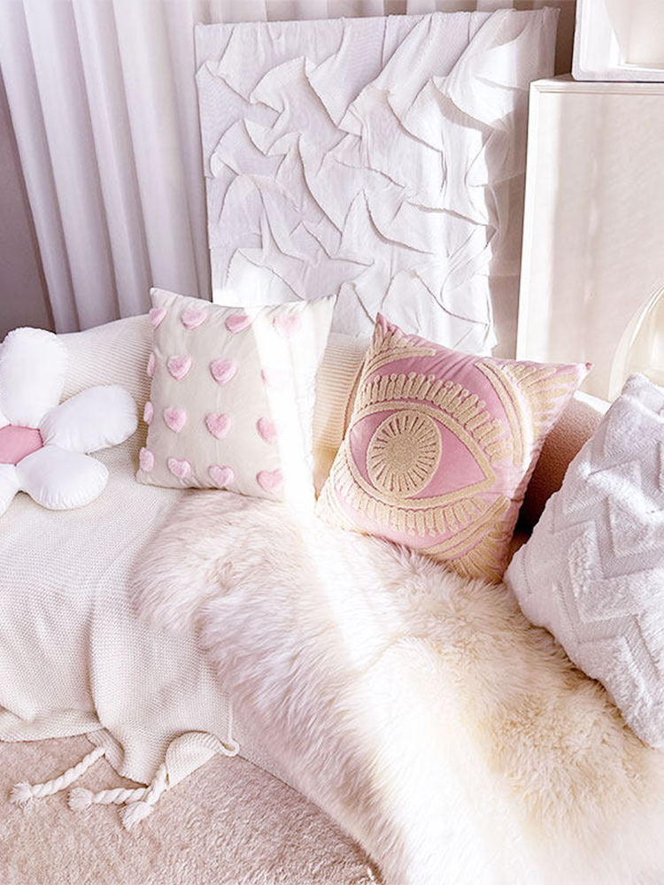 French Pink Velvet Decorative Pillow Cute Accent Cushion