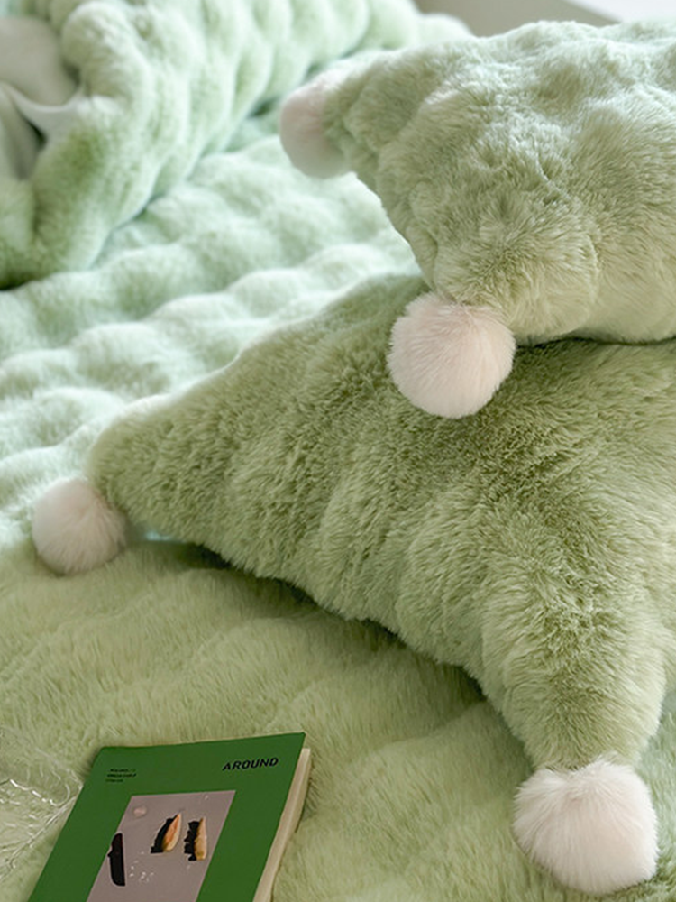 Minimalist Winter Faux Rabbit Fur Bedding Set Flat Sheet