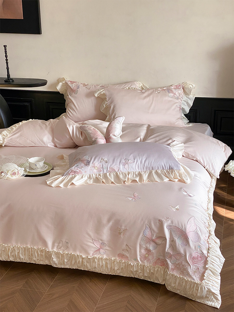 French Luxury Long Staple Cotton Bedding Set Embroidered Flat Sheet