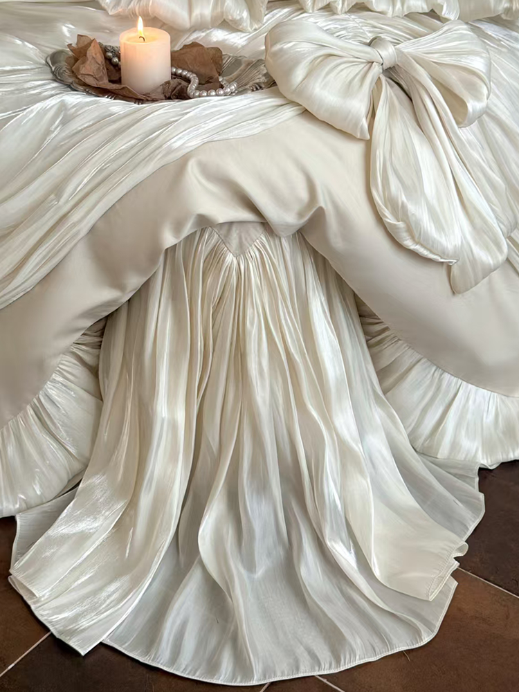 French Vintage Luxury Long Staple Cotton Bedding Set Bed Skirt