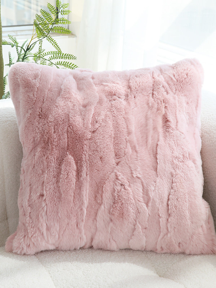 Real Rex Rabbit Fur Throw Pillow Ultra Soft Luxury