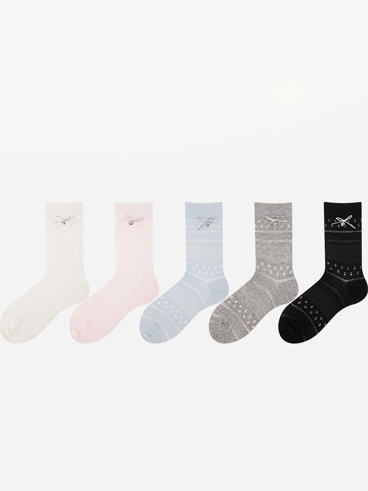 Bow Ballet Stack Knit Crew Socks