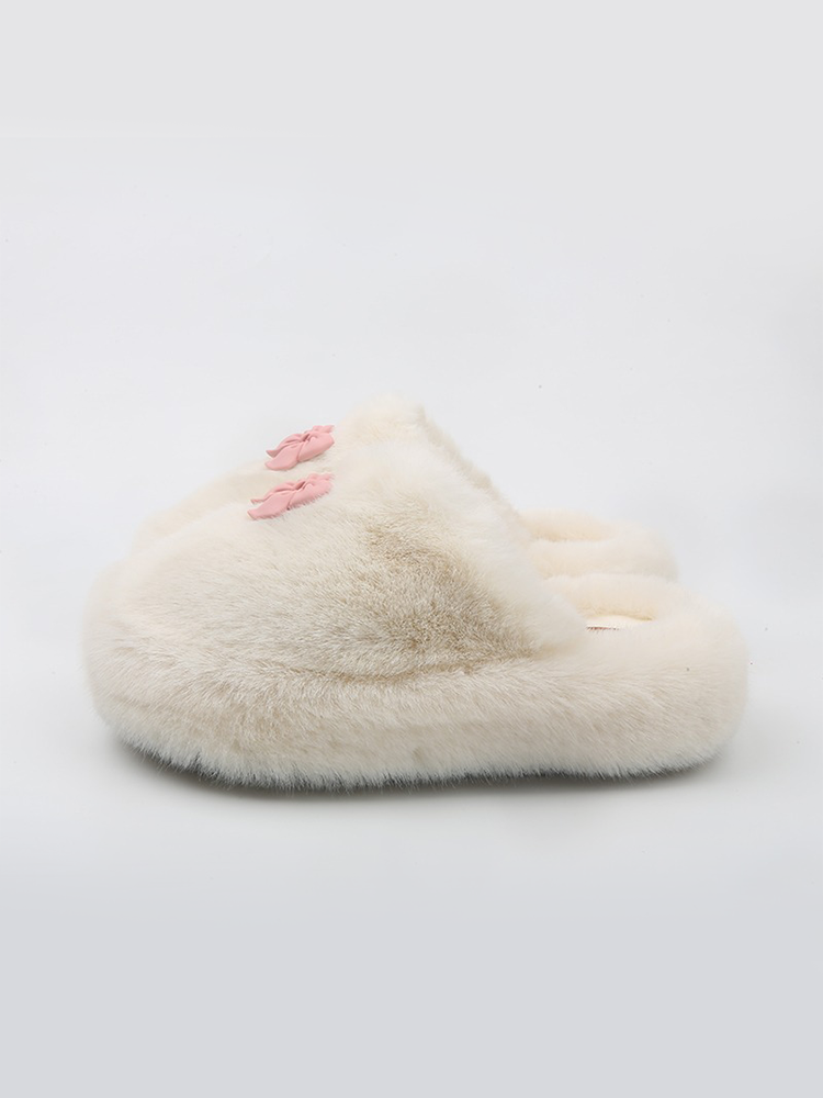 Bow Fuzzy Platform Slippers – Closed-Toe Winter Mules